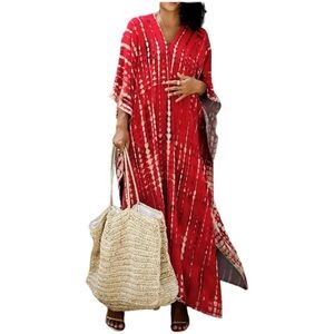Red Tie-Dye V-Neck Maxi Dress - Brand: